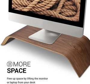 Wood Monitor <b>Stand</b> Riser Computer <b>Desk</b> Holder Desktop Dock Wooden Mount Display <b>for</b> PC TV <b>Screen</b> Notebook Laptop Walnut - Product Image 3