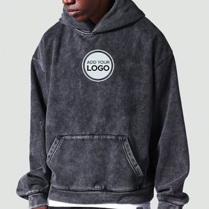 Heavyweight 330GSM Black Pullover Hoodies Custom Printed Blank Acid Wash Hoodies Sudadera con capucha para hombre - Product Image 3