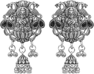 Boucles d'oreilles pendantes Jhumki en argent oxydé tendance, design antique, luxe, pour mariage, fête et cadeau au meilleur prix - Product Image 6