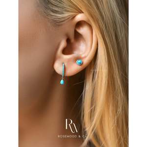 Pendientes de botón de turquesa azul, modernos, de plata de ley, con incrustaciones de piedras preciosas en forma de lágrima y bola, regalo perfecto para ella. - Product Image 6