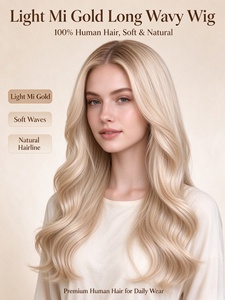 Perruque longue ondulée en cheveux humains couleur or clair, avec une ligne de cheveux naturelle et douce, pour un usage quotidien - Product Image 1