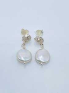 Handmade Sterling <b>Silver</b> Flat Pearl <b>Earrings</b> Unique Freshwater Jewelry Elegant Fashion Womens <b>Earrings</b> Gift - Product Image 2