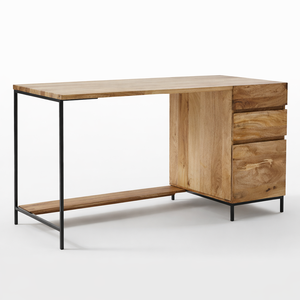 <b>Solid</b> Mango <b>Wood</b> Modular Commercial Office <b>Desk</b> | Industrial Modern Design | Computer <b>Desk</b> with Storage Cabinet and Metal Frame - Product Image 1