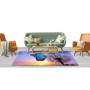 Tapis imprimé papillon morpho et pissenlit - Utilisation intérieure et extérieure, avec tapis à poils doux - Product Image 3