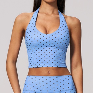 Polka Dot Sorority Tanktop Vintage Spandex/Cotton <b>High</b> Street Fitness Crop Top <b>Knee</b> Shorts Set Patches Custom - Product Image 5