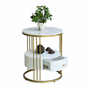 Contemporary 2-Tier Side <b>Table</b> with Convertible Metal Frame and Durable Drawers Classic Tea <b>Table</b> Design-<b>Sofa</b> Side <b>Table</b> SST016 - Product Image 1
