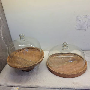 Nouveau support à gâteau rond en bois et verre écologique, lavage à la main uniquement, support à gâteau en verre, vaisselle de service, support à gâteau en verre - Product Image 4