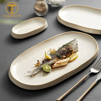 Usine directement prix assiettes à poisson en céramique vaisselle de style nordique assiette ovale