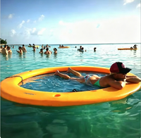 Planche flottante ronde pliable pour la détente aquatique, plateforme flottante de loisirs avec filet, jeu aquatique pour adultes