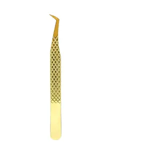 Hot Selling Stainless Steel full gold Handmade Lash Tweezers Beauty Tweezers With Customize Logo on Kit Case