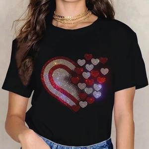 Camisetas de Mujer de Marca de Lujo con Logotipo Personalizado OEM, con Pedrería Brillante, 100% Algodón, Básicas, de Peso Pesado, Corte Regular - Product Image 2