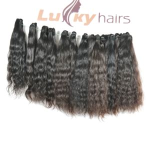 Paquetes de cabello humano de un solo donante alineados con cutícula cruda Templo indio Máquina sin procesar Extensiones de color negro natural de doble trama - Product Image 1