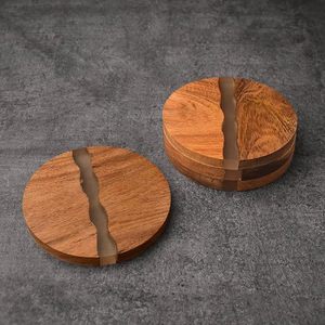 Stylish Round Wood and Resin Drink Serving Coasters Tableware Mat & Pads Tea & Coffee Coaster Brown/Green Finished - Product Image 4