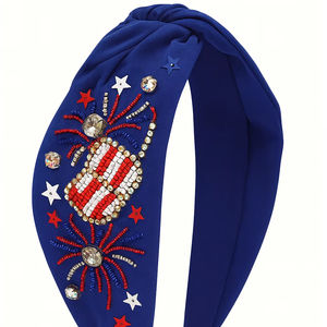 Diadema Patriótica con cuentas para mujer, calidad de exportación, diseño de bandera de fuegos artificiales rojo, blanco y azul, accesorio cómodo, accesorios de moda - Product Image 1