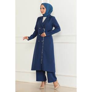 Conjunto de Shorts Casuales con Cierre de Cremallera Indigo MSW19219-2, Talla XXS, Largo por Encima de la Rodilla, Detalle de Botones, Conjunto de Dos Piezas - Product Image 3