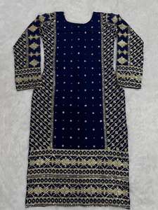 Dernier Festival Et Mariage Porter Lourd Designer Faux Georgette Séquence Broderie Travail Haut Et Pantalon Avec Bordure En Dentelle Dupatta - Product Image 6