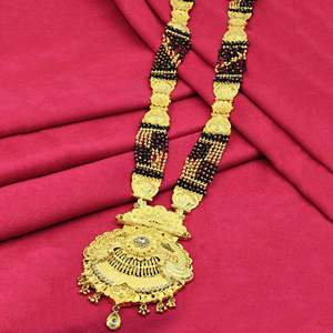 Vente en gros de micro mangalsutra en or 24 carats avec gros pendentif, bijoux de mariage traditionnels, mangalsutra en pierre AD de mariée - Product Image 1