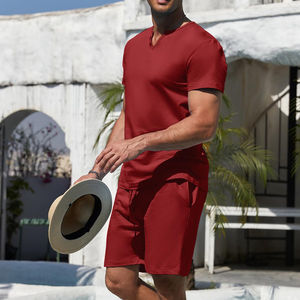 Alta calidad al por mayor de los hombres de verano de manga corta 100% algodón impreso camiseta y pantalones cortos conjunto de talla grande - Product Image 2