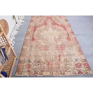 พรมวินเทจสไตล์ตุรกี ขนาด 4.1x7.3 ฟุต สีเบจขอบสีทอง ทำจากขนสัตว์ - Product Image 1