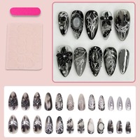 HYC-DZ-1699 Faux ongles à presser en amande, motif floral 3D style peinture à l'encre gothique, réutilisables, couverture complète, 24 pièces