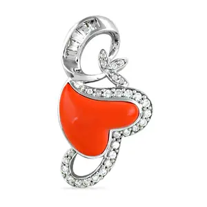 Collier tendance pour femme en argent avec pendentif en corail rouge, motif géométrique en forme de cœur, laiton plaqué or, pierre principale en diamant et perle - Product Image 2