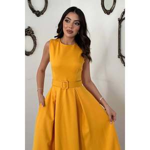 Robe évasée à col halter couleur moutarde - Moutarde - Product Image 3