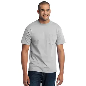 T-shirt à col rond à manches courtes pour hommes avec poche-Gris cendré 50/50 coton/polyester T-shirt Tri-Blend pour hommes