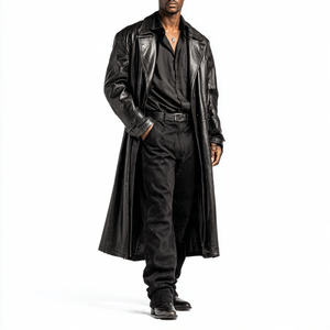 Men Long <b>Leather</b> <b>Coat</b> Letterman Button Down Fashion <b>Leather</b> Long <b>Coat</b> Men's Streetwear <b>Trench</b> <b>Leather</b> Long <b>Coat</b> Mens - Product Image 5
