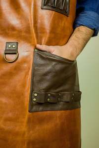 High Quality Leather Kitchen <b>Cooking</b> <b>Apron</b> with Waterproof Pockets Custom Logo Hot Sale for Work Restaurants Workshop Barber BBQ - Product Image 5