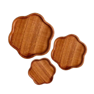 Ensemble de 3 plateaux de service en bois de la plus haute qualité, en forme de fleur, décoratifs, pour la maison, la cuisine, élégants et modernes, en bois, pour fruits - Product Image 1