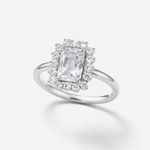 Wholesale Women's Romantic <b>Emerald</b> Cut Zircon Halo <b>Ring</b> Rhodium Plated Sterling <b>Silver</b> 925 Party Engagement Wedding Gift - Product Image 3