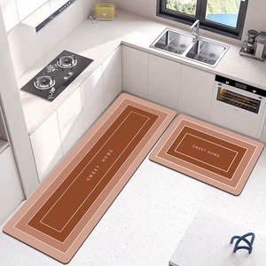Ensemble personnalisé de deux tapis de cuisine modernes, surface en polyester avec dos en caoutchouc, absorbant l'eau, antidérapant, lavable, tapis de sol - Product Image 3