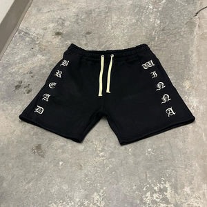 Summer Unisex <b>Drawstring</b> High Waist Workout Shorts Custom Logo Athletic Gym Embroidered Acid Wash Cotton Shorts - Product Image 2