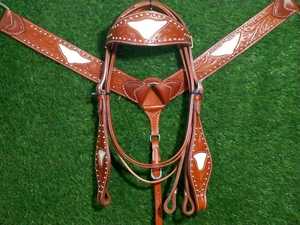 Ensemble de bride et de collier de poitrine Western Horse Western Tack Floral Tooled Headstall - Product Image 2