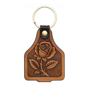 Genuino PU cuero ganado etiqueta personalizada vaca oreja etiqueta llavero con borla - Product Image 4