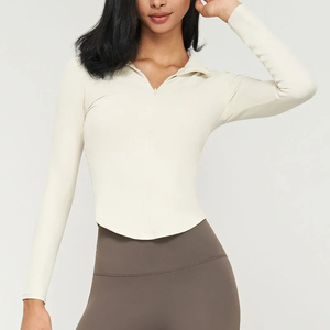 แจ็กเก็ตแขนยาวซิปรูดซิปหน้าสำหรับออกกำลังกายเล่นกีฬาโยคะฟิตเนสฟิตเนสเอวลอย1/4เซ็กซี่เข้ารูป - Product Image 4