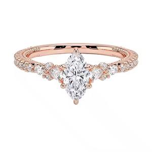 Anillo de boda de Plata de Ley 925 totalmente personalizable Moissanite Marquise Cut para mujer solitaria - Product Image 3