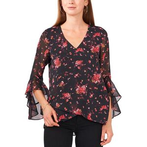 Vince Camuto Top da donna con maniche svolazzanti e stampa floreale X-Large in chiffon nero in stile bohémien - Product Image 1