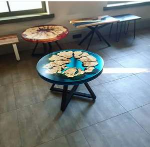 Mesa de centro de resina redonda al por mayor de fábrica, mesa de centro de arte epoxi para muebles de sala de estar, pedido personalizado - Product Image 2