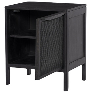 Chevet vintage en bois massif et en rotin avec un design minimaliste, meubles de chambre à coucher, armoire de rangement noire pour chevet - Product Image 5