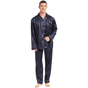 Vêtements de nuit pour hommes de luxe personnalisables en gros, chemises à manches longues et pantalons respirants en satin de soie 100%, ensemble de pyjama d'été à séchage rapide - Product Image 2