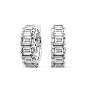 Elegantes Pendientes de Aro con Diamantes Cultivados en Laboratorio, Corte Esmeralda, 1 Ct Tw, Color F-G, Claridad VS, 10 Diamantes, Oro Sólido de 14K, Estilo Art Deco - Product Image 3