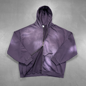 100% Cotton Acid Washed <b>Black</b> Vintage Streetwear Men's Custom Oversized <b>Hoodie</b> Embroidered Full Zipper <b>Hoodie</b> for Autumn - Product Image 4