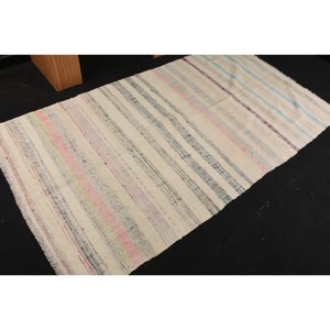 Tapis Turc Moderne Vintage 4 X 7,6ft-Grande Surface Couloir Rectangle 10mm Laine Herbe de Mer Blanc Patchwork Design Tapis de Chambre en Latex - Product Image 2