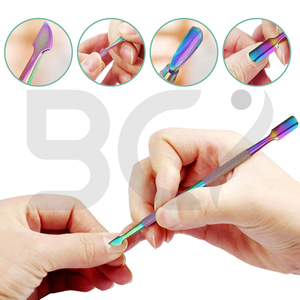 Empujadores de cutículas para manicura y pedicura de doble extremo multicolor, superventas, servicio OEM de alta calidad, acero inoxidable - Product Image 2