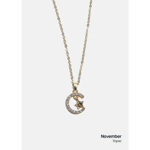 Collana A3shop Miss a Trendy con Catena a Maglie in Titanio Placcato Oro, Design Geometrico Luna e Stella con Pietre Principali in Diamante, Perla e Zircone - Product Image 2