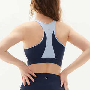 Women Light <b>Blue</b> Navy Sports <b>Bra</b> Set High Waist Shorts Yoga Activewear Seamless Breathable Workout Outfit - Product Image 4