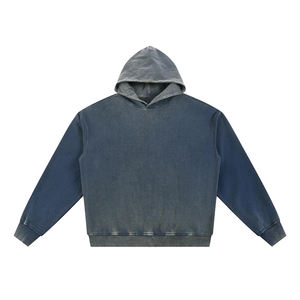Sweat-shirt à capuche en coton classique pour homme, confortable, pull-over vintage, lavage délavé, bleu foncé, coupe ample, streetwear - Product Image 1