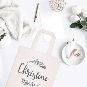 Bolsa de Lona de Algodón Personalizada con Cierre Abierto, Nombre y Patrón de Enredaderas de Color Sólido - Product Image 3