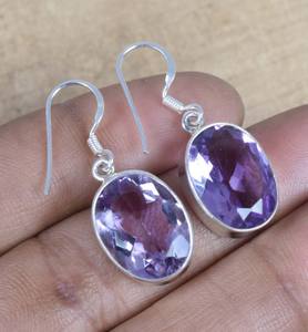 Pendientes de estilo bohemio de Plata de Ley 925 hechos a mano, piedras preciosas de amatista curvadas, patrón de paz, ajuste de bisel púrpura Natural para - Product Image 1